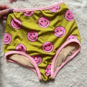 NWOT: Solstice Intimates Smiley face neon pink & green high waisted bikini